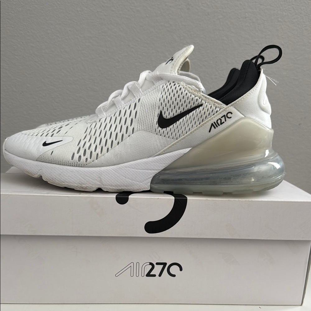Nike White and Black Athletic Shoes with Air Max 270 Design